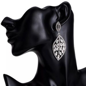 Leaf Long magical bridal earring wedding Pearl Cz Diamond vine leaf bling vine